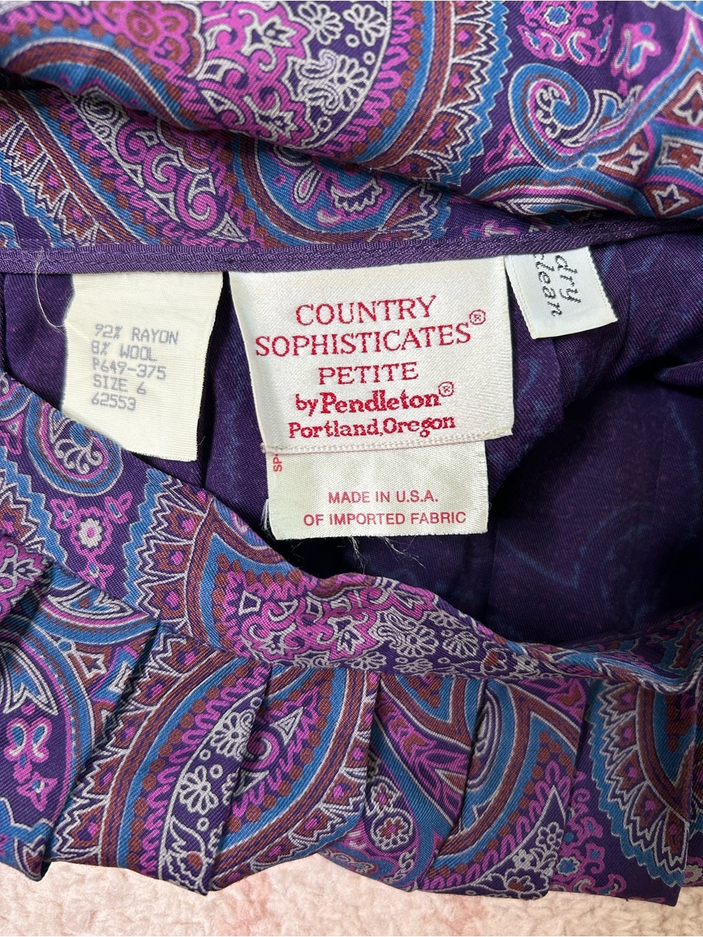 Vintage Pendleton Purple Blue Paisley Pleated Midi Skirt Size 6 Petite 26" Waist - Picture 3 of 9